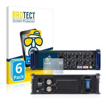 Vorderseite einer Produktverpackung mit dem Markenlogo BROTECT. Daneben ist das Gerät Zoom F8 field recorder mit dem zugehörig