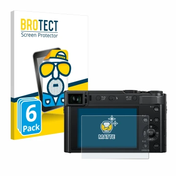 Vorderseite einer Produktverpackung mit dem Markenlogo BROTECT. Daneben ist das Gerät Panasonic Lumix DC-TZ202D mit dem zugehö