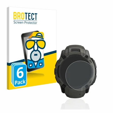 Vorderseite einer Produktverpackung mit dem Markenlogo BROTECT. Daneben ist das Gerät Garmin Instinct 2X Solar mit dem zugehör