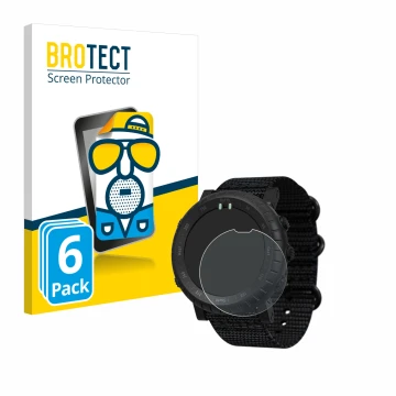 Vorderseite einer Produktverpackung mit dem Markenlogo BROTECT. Daneben ist das Gerät Suunto Core Alpha mit dem zugehörigen Di