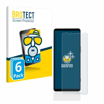 Vorderseite einer Produktverpackung mit dem Markenlogo BROTECT. Daneben ist das Gerät Sony Xperia 1 V mit dem zugehörigen Disp