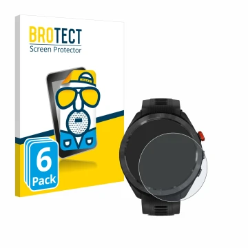 Vorderseite einer Produktverpackung mit dem Markenlogo BROTECT. Daneben ist das Gerät Garmin Approach S70 (47 mm) mit dem zuge