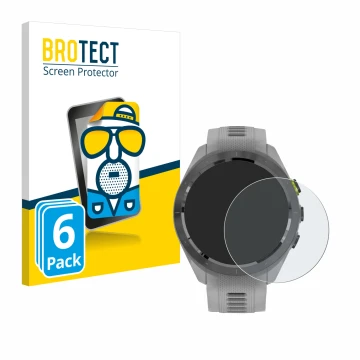 Vorderseite einer Produktverpackung mit dem Markenlogo BROTECT. Daneben ist das Gerät Garmin Approach S70 (42 mm) mit dem zuge