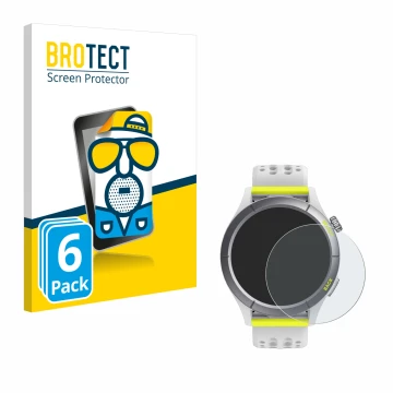 Vorderseite einer Produktverpackung mit dem Markenlogo BROTECT. Daneben ist das Gerät Huami Amazfit Cheetah mit dem zugehörige