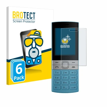 Vorderseite einer Produktverpackung mit dem Markenlogo BROTECT. Daneben ist das Gerät Nokia 150 (2023) mit dem zugehörigen Dis