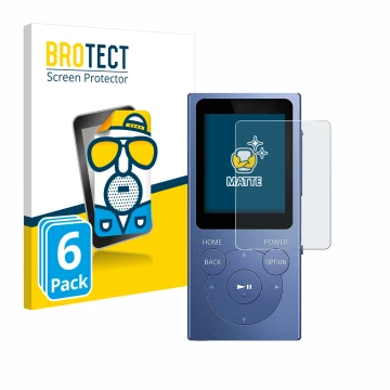 Vorderseite einer Produktverpackung mit dem Markenlogo BROTECT. Daneben ist das Gerät Sony Walkman NW-E394 mit dem zugehörigen