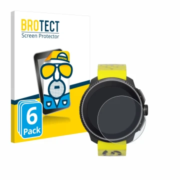 Vorderseite einer Produktverpackung mit dem Markenlogo BROTECT. Daneben ist das Gerät Suunto Race mit dem zugehörigen Displays
