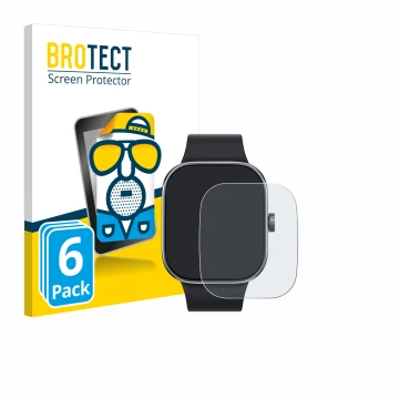 Vorderseite einer Produktverpackung mit dem Markenlogo BROTECT. Daneben ist das Gerät Xiaomi Redmi Watch 4 mit dem zugehörigen