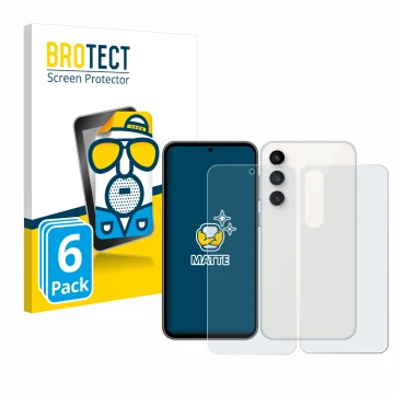 Vorderseite einer Produktverpackung mit dem Markenlogo BROTECT. Daneben ist das Gerät Samsung Galaxy S23 FE (Display+Rückseite