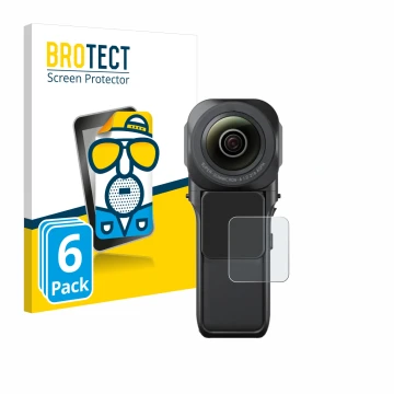 Vorderseite einer Produktverpackung mit dem Markenlogo BROTECT. Daneben ist das Gerät Insta360 One RS 1-Zoll 360 mit dem zugeh