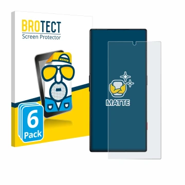 Vorderseite einer Produktverpackung mit dem Markenlogo BROTECT. Daneben ist das Gerät ZTE Nubia Red Magic 8 Pro mit dem zugehö