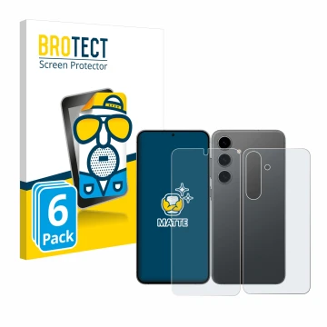Vorderseite einer Produktverpackung mit dem Markenlogo BROTECT. Daneben ist das Gerät Samsung Galaxy S24 (Display+Rückseite) m