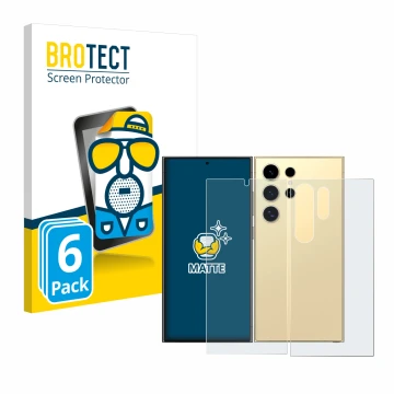 Vorderseite einer Produktverpackung mit dem Markenlogo BROTECT. Daneben ist das Gerät Samsung Galaxy S24 Ultra (case-friendly)