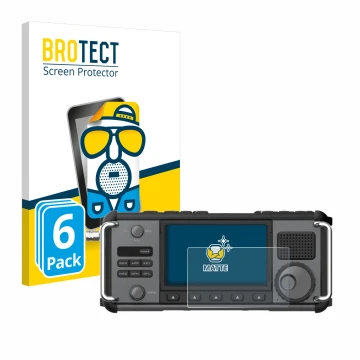 Vorderseite einer Produktverpackung mit dem Markenlogo BROTECT. Daneben ist das Gerät Xiegu X6200 mit dem zugehörigen Displays