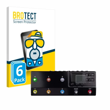 Vorderseite einer Produktverpackung mit dem Markenlogo BROTECT. Daneben ist das Gerät Line 6 hx stomp XL mit dem zugehörigen D