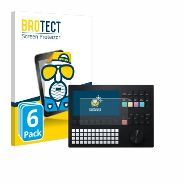 Vorderseite einer Produktverpackung mit dem Markenlogo BROTECT. Daneben ist das Gerät Polyend Tracker mit dem zugehörigen Disp