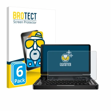 Vorderseite einer Produktverpackung mit dem Markenlogo BROTECT. Daneben ist das Gerät GPD Win Mini (2024) mit dem zugehörigen 