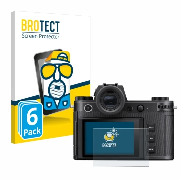 Vorderseite einer Produktverpackung mit dem Markenlogo BROTECT. Daneben ist das Gerät Leica SL3 mit dem zugehörigen Displaysch