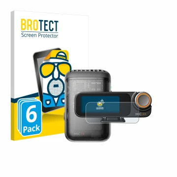 Vorderseite einer Produktverpackung mit dem Markenlogo BROTECT. Daneben ist das Gerät DJI Mic 2 (Receiver) mit dem zugehörigen