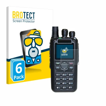 Vorderseite einer Produktverpackung mit dem Markenlogo BROTECT. Daneben ist das Gerät AnyTone AT-D878UV II Plus mit dem zugehö