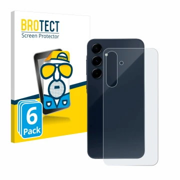 Vorderseite einer Produktverpackung mit dem Markenlogo BROTECT. Daneben ist das Gerät Samsung Galaxy A35 5G (Rückseite) mit de
