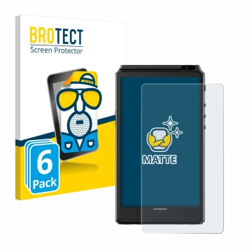 Vorderseite einer Produktverpackung mit dem Markenlogo BROTECT. Daneben ist das Gerät Hiby R6 III mit dem zugehörigen Displays