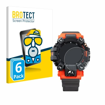 Vorderseite einer Produktverpackung mit dem Markenlogo BROTECT. Daneben ist das Gerät Casio G-Shock GW-9500 mit dem zugehörige