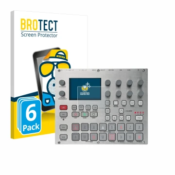 Vorderseite einer Produktverpackung mit dem Markenlogo BROTECT. Daneben ist das Gerät Elektron Syntakt E25 Remix Edition mit d