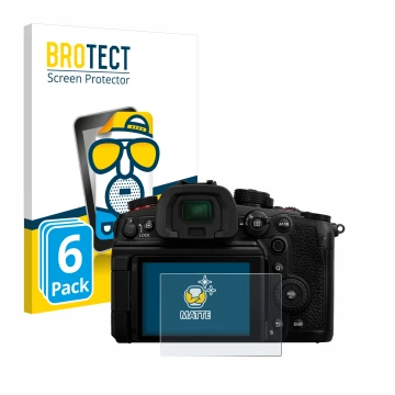 Vorderseite einer Produktverpackung mit dem Markenlogo BROTECT. Daneben ist das Gerät Panasonic Lumix DC-GH7 mit dem zugehörig