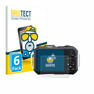 Vorderseite einer Produktverpackung mit dem Markenlogo BROTECT. Daneben ist das Gerät Ricoh Pentax WG-1000 mit dem zugehörigen