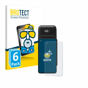 Vorderseite einer Produktverpackung mit dem Markenlogo BROTECT. Daneben ist das Gerät Verifone T650c mit dem zugehörigen Displ