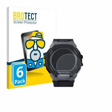 Vorderseite einer Produktverpackung mit dem Markenlogo BROTECT. Daneben ist das Gerät Casio G-Shock G-Squad GBD-300 mit dem zu