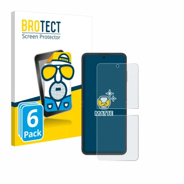 Vorderseite einer Produktverpackung mit dem Markenlogo BROTECT. Daneben ist das Gerät Nubia Flip 5G mit dem zugehörigen Displa