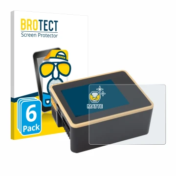 Vorderseite einer Produktverpackung mit dem Markenlogo BROTECT. Daneben ist das Gerät Junsi iCharger X6 mit dem zugehörigen Di