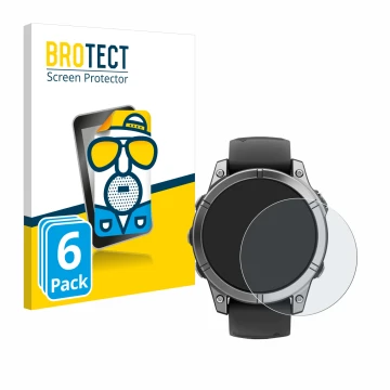 Vorderseite einer Produktverpackung mit dem Markenlogo BROTECT. Daneben ist das Gerät Garmin Fenix E mit dem zugehörigen Displ