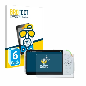 Vorderseite einer Produktverpackung mit dem Markenlogo BROTECT. Daneben ist das Gerät Babysense MaxView-2CAM 5,5