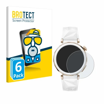 Vorderseite einer Produktverpackung mit dem Markenlogo BROTECT. Daneben ist das Gerät Huawei Watch GT 5 Pro (42 mm) mit dem zu