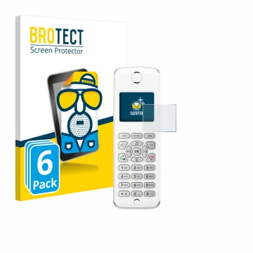 Vorderseite einer Produktverpackung mit dem Markenlogo BROTECT. Daneben ist das Gerät AVM Fritz!Fon M2 mit dem zugehörigen Dis