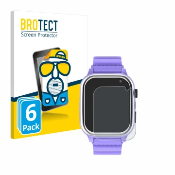Vorderseite einer Produktverpackung mit dem Markenlogo BROTECT. Daneben ist das Gerät Jubunrer Kids Smartwatch mit dem zugehör