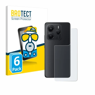 Vorderseite einer Produktverpackung mit dem Markenlogo BROTECT. Daneben ist das Gerät Xiaomi Redmi Note 14 (Rückseite) mit dem