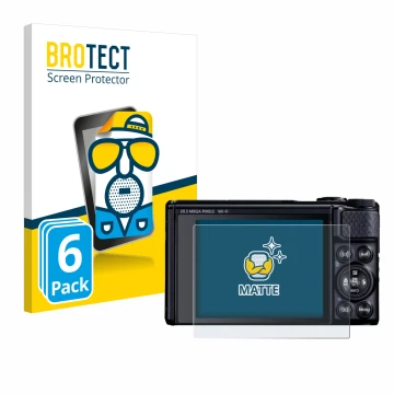Vorderseite einer Produktverpackung mit dem Markenlogo BROTECT. Daneben ist das Gerät Canon PowerShot SX740 HS Lite mit dem zu