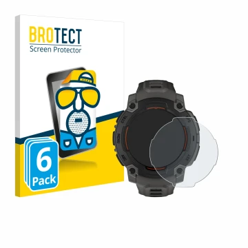 Vorderseite einer Produktverpackung mit dem Markenlogo BROTECT. Daneben ist das Gerät Garmin Instinct E (45 mm) mit dem zugehö
