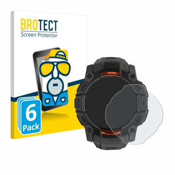 Vorderseite einer Produktverpackung mit dem Markenlogo BROTECT. Daneben ist das Gerät Garmin Instinct 3 Solar (45 mm) mit dem 