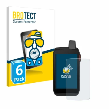 Vorderseite einer Produktverpackung mit dem Markenlogo BROTECT. Daneben ist das Gerät Garmin Montana 710i mit dem zugehörigen 