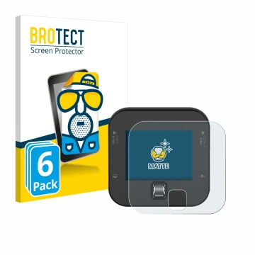 Vorderseite einer Produktverpackung mit dem Markenlogo BROTECT. Daneben ist das Gerät ISDT Q6 Retro mit dem zugehörigen Displa