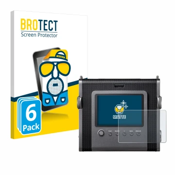Vorderseite einer Produktverpackung mit dem Markenlogo BROTECT. Daneben ist das Gerät Fujifilm Instax Wide Evo mit dem zugehör