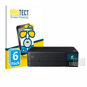 Vorderseite einer Produktverpackung mit dem Markenlogo BROTECT. Daneben ist das Gerät Epson EcoTank ET-8550 mit dem zugehörige