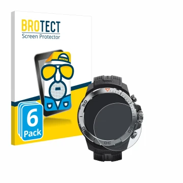 Vorderseite einer Produktverpackung mit dem Markenlogo BROTECT. Daneben ist das Gerät Xiaomi Mibro GS Explorer mit dem zugehör