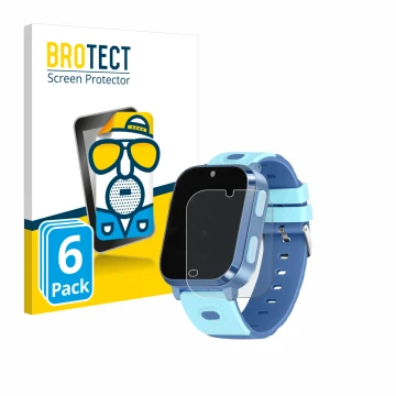 Vorderseite einer Produktverpackung mit dem Markenlogo BROTECT. Daneben ist das Gerät Noctiluxia 4G Kids Smartwatch mit dem zu