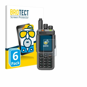 Vorderseite einer Produktverpackung mit dem Markenlogo BROTECT. Daneben ist das Gerät Radtel RT-880 mit dem zugehörigen Displa